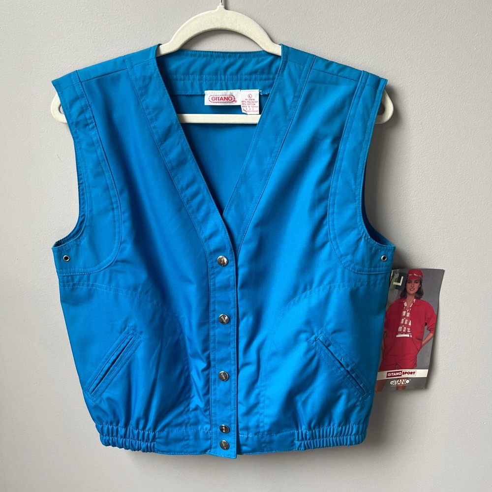 Vintage Vest Women's Large New NWT Cerulean Blue Gitano Athletic Sporty Gym 80s